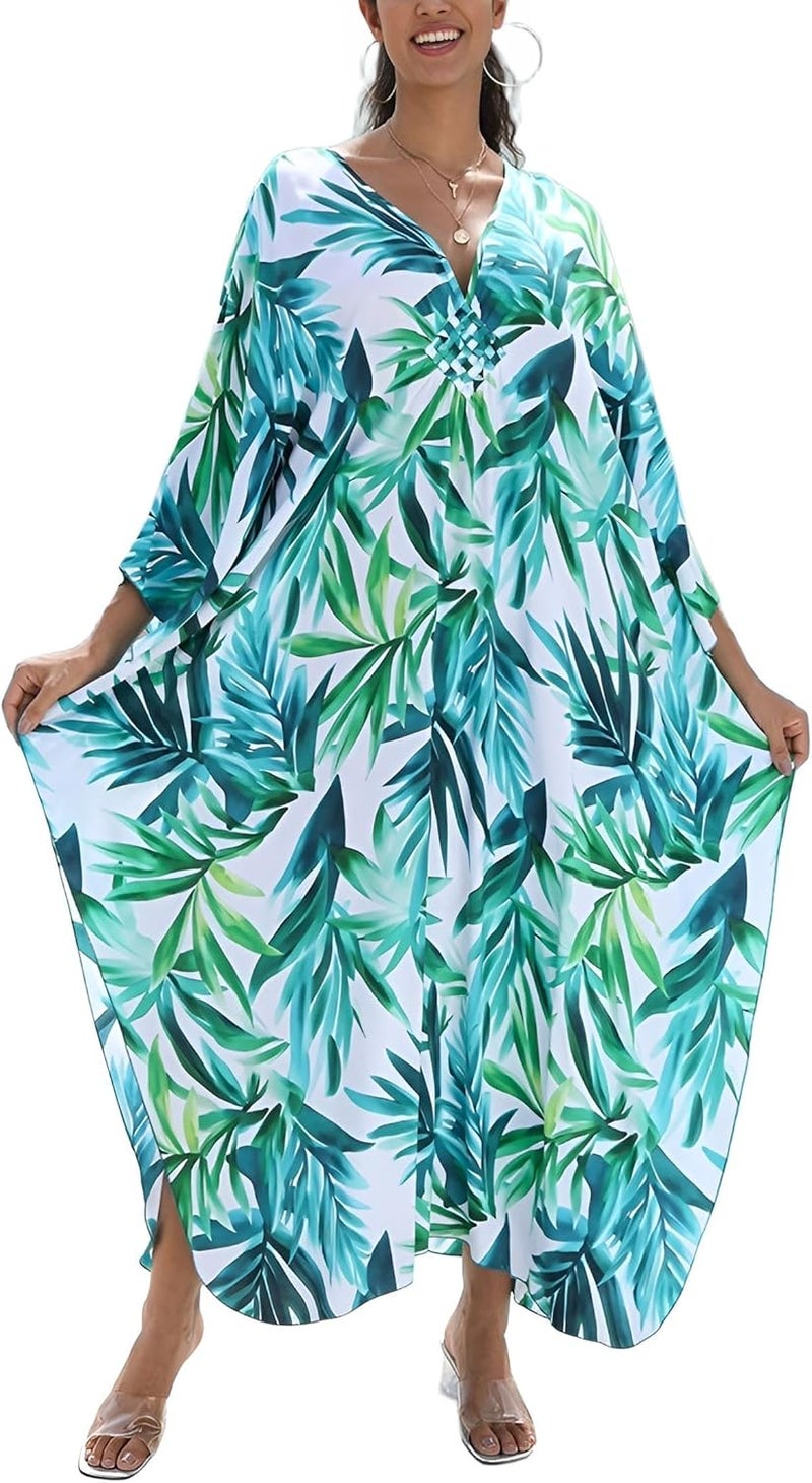 KEYLORTING Women's Plus Size Kaftan Dress – Plus Size Maxi Dress Moo Moos Beach Cover Up,Bathing Suit Cover-Up Loungewear - Image 1